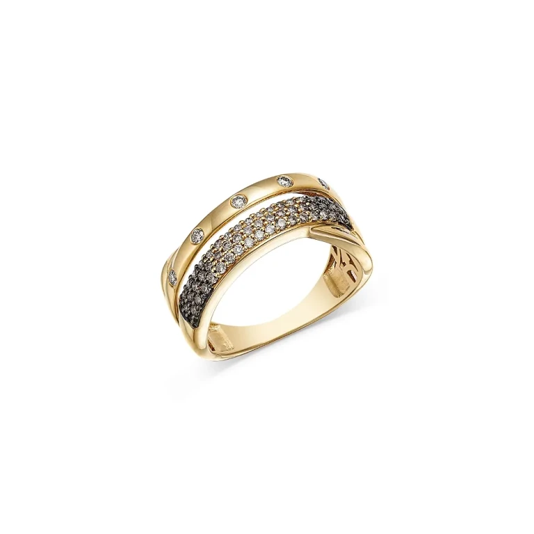 Brown Diamond Ombre Two Row Faux Stack Ring in 14K Yellow Gold, 0.46 tcw