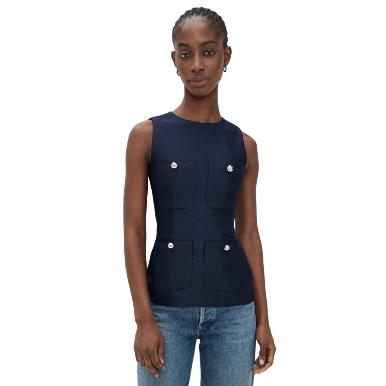 ALIGNE Alma Satin Pocket Top Navy 10