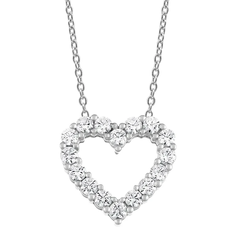 Diamond Heart Pendant Necklace in 14K White Gold, 2.0 tcw