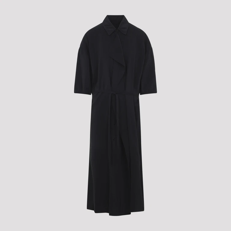 Lemaire Asymmetrical Midi Dress Black Silk Polyamide - Women