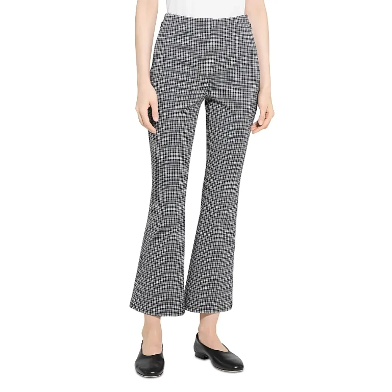Theory Kick Flare Plaid Pants