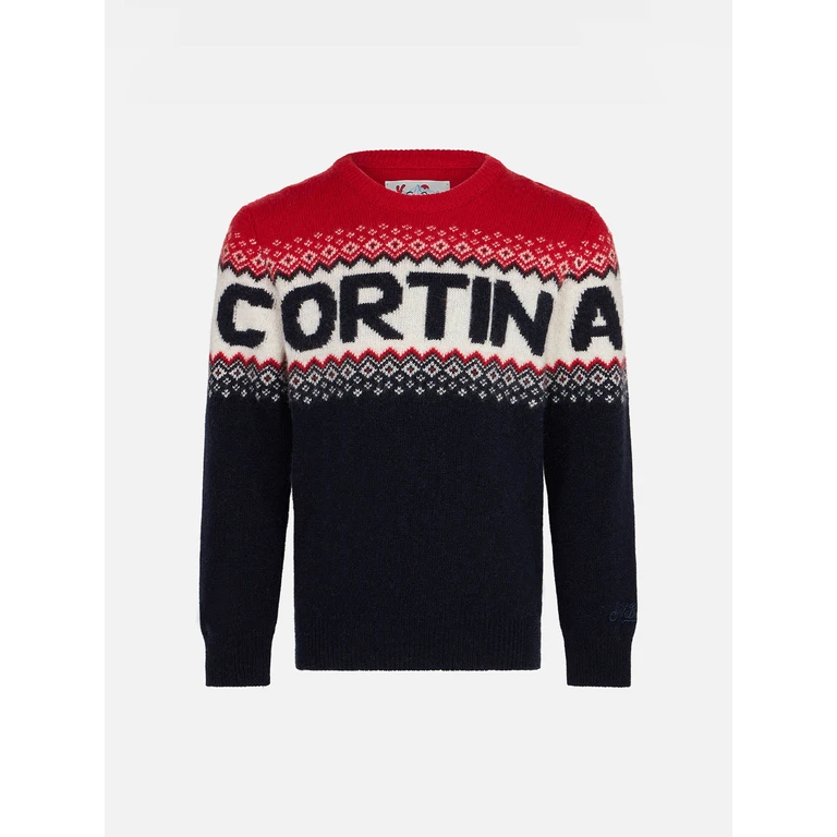 Mc2 Saint Barth Boy Sweater With Cortina Lettering Blue