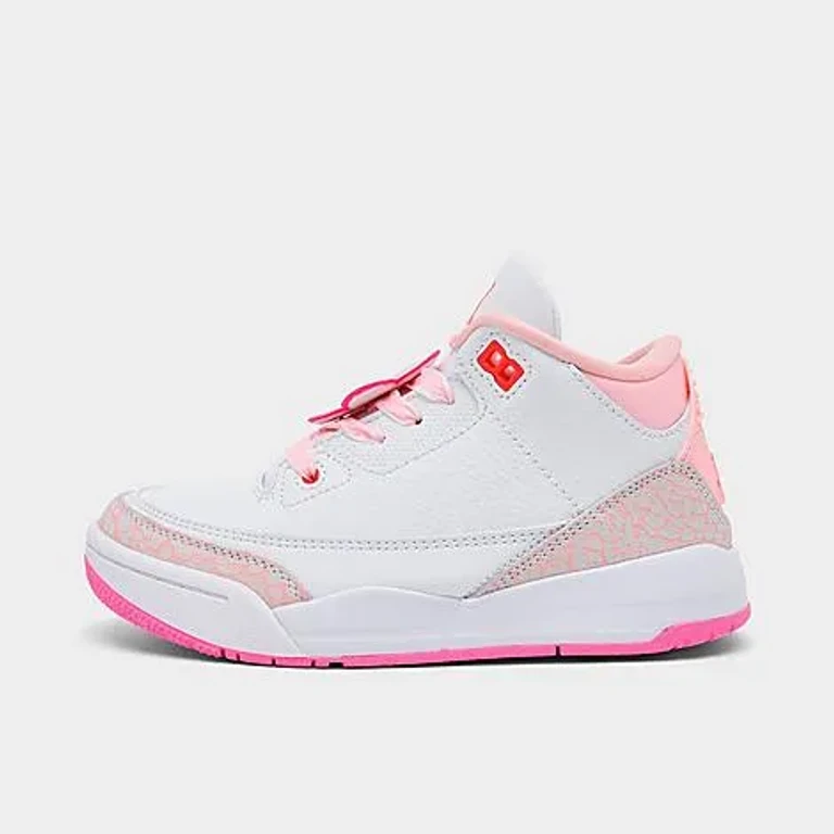 Jordan Girls' Little Kids Air Retro 3 Basketball Shoes in Pearl Pink/Hyper Orange/Pink Bloom Size: 1.0