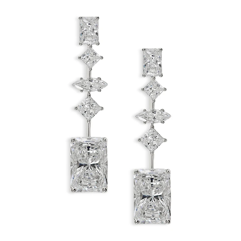 Nadri Rare Jewels Cubic Zirconia Linear Drop Earrings in Rhodium Plated