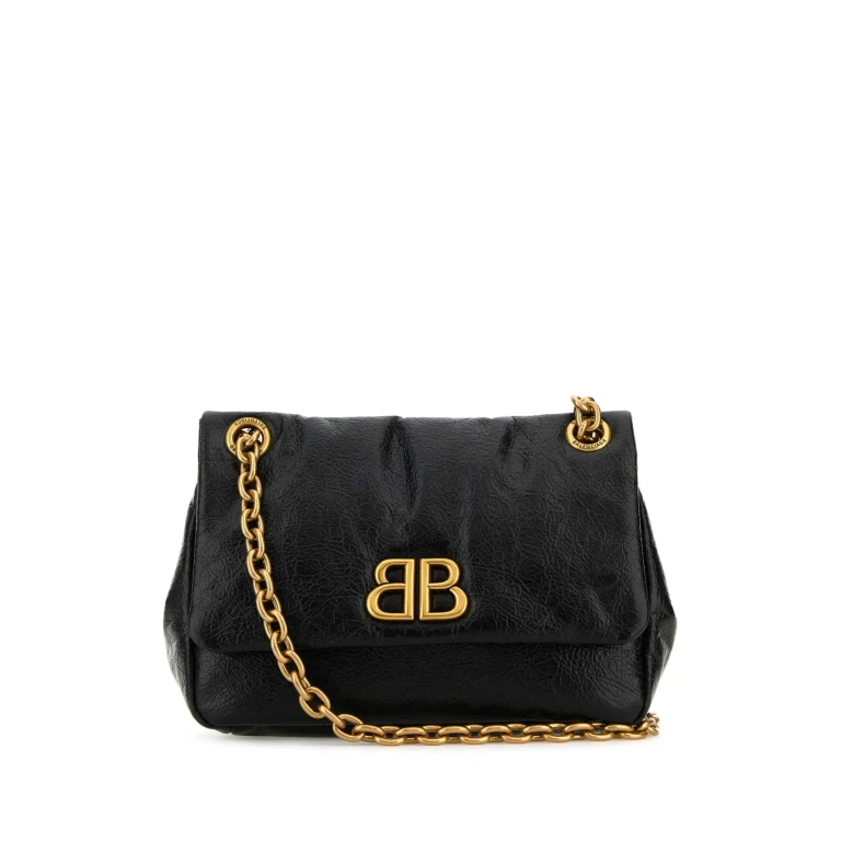 Balenciaga Black Leather Mini Monaco Shoulder Bag