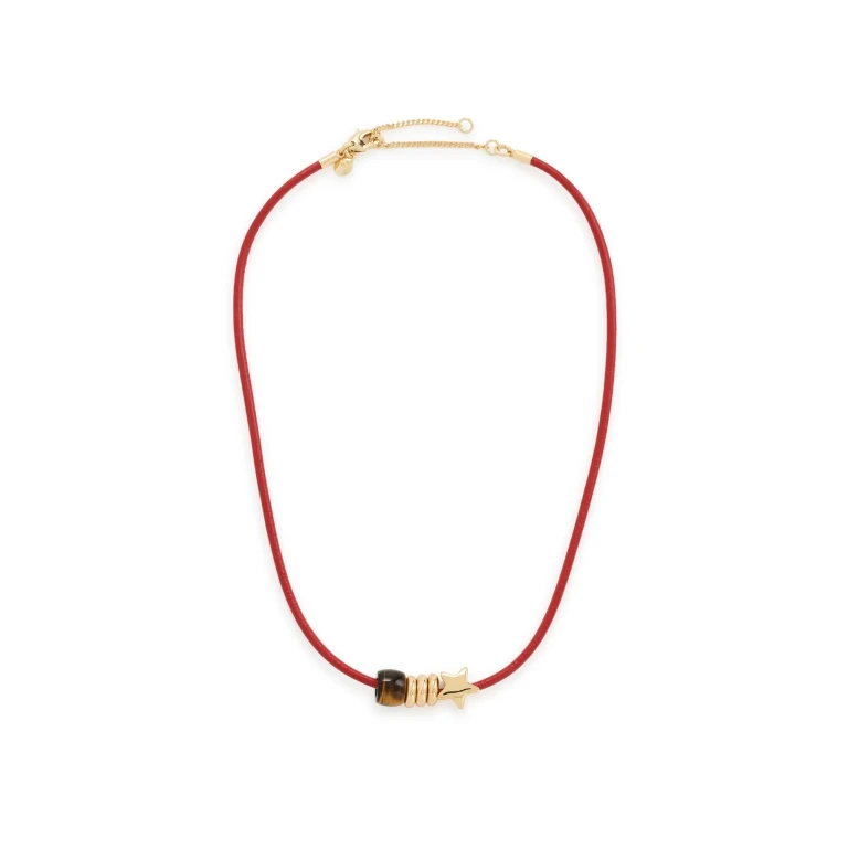 Madewell Semiprecious Charm Leather Choker Necklace Cherry One Size