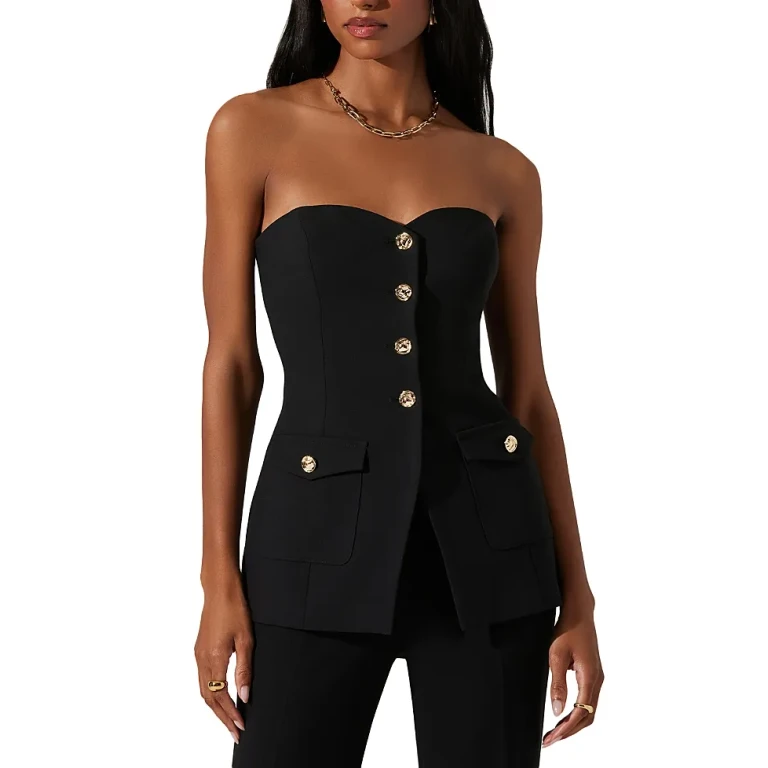 Astr the Label Milani Strapless Slim Fit Button Front Top