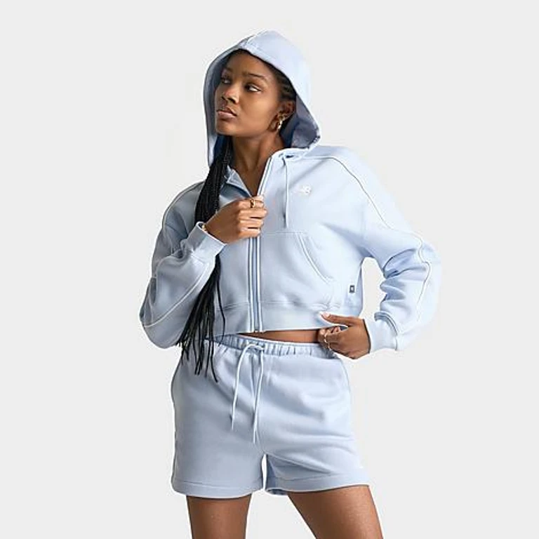 New Balance Women's Piped Cropped Full-Zip Hoodie in Oxford Blue Size: XS