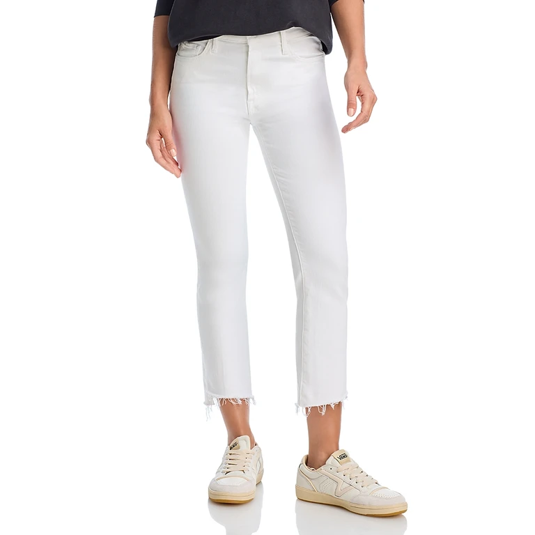 Mother Petites Lil Insider Mid Rise Crop Step Fray Jeans in Fairest of Them All