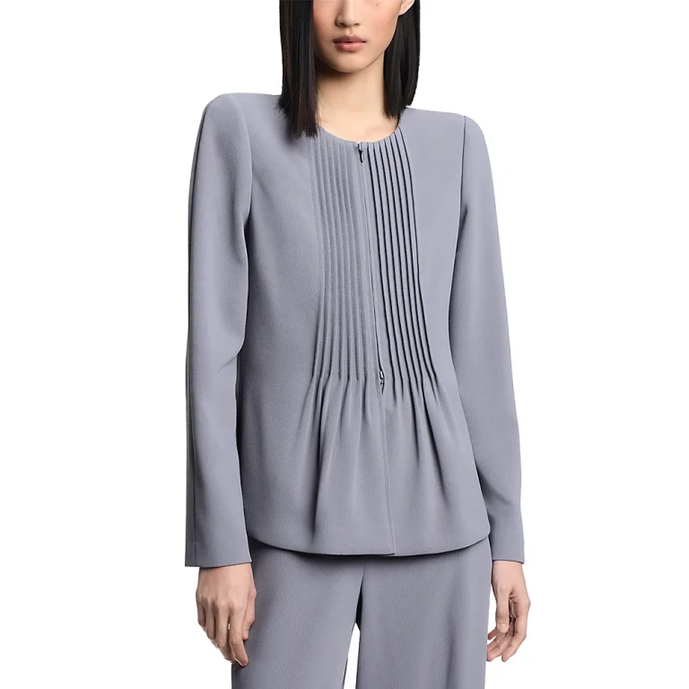 Emporio Armani Front Zip Pleated Fluid Armure Jacket