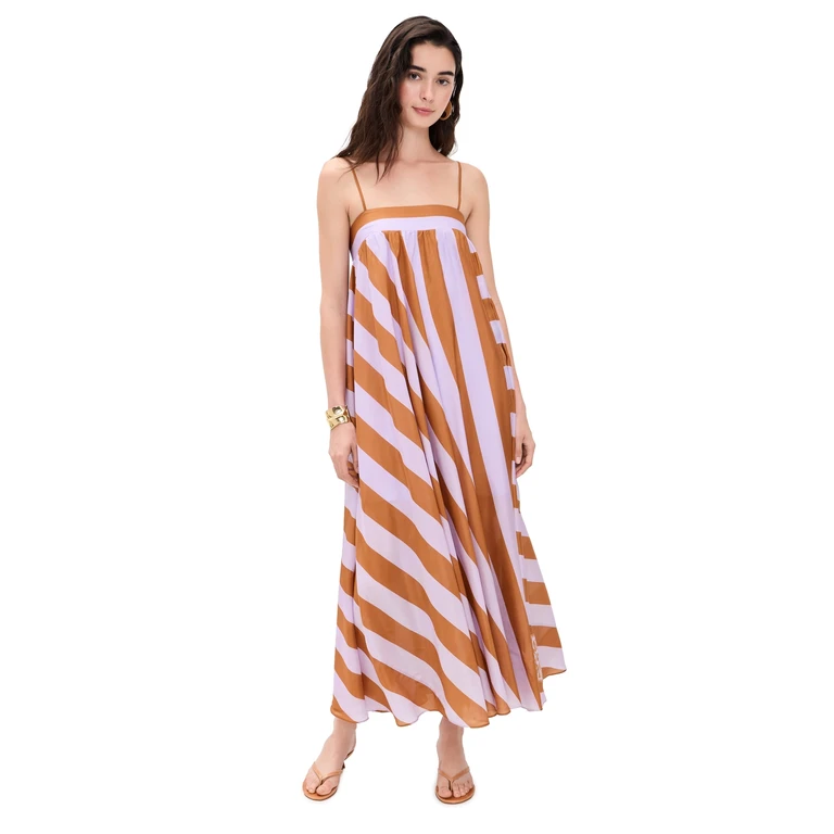 Zimmermann Indra Stripe Silk Maxi Dress Lilac Tan 3