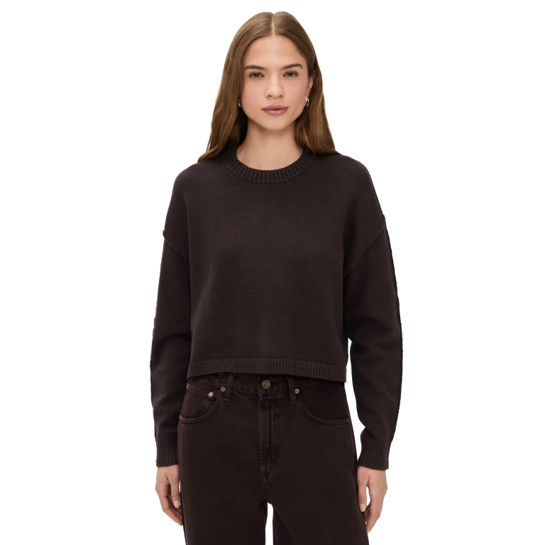 Good American Cozy Knit Crew Neck Sweatshirt Bark003 XL