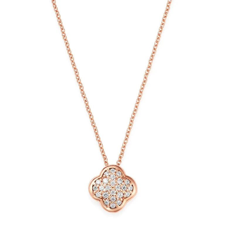 Pave Diamond Clover Pendant Necklace in 14K Rose Gold, 0.08 tcw