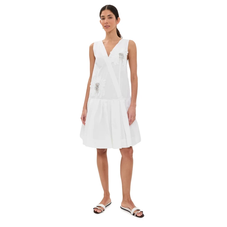 3.1 Phillip Lim Draped Tank Dress with Floral Applique White 6