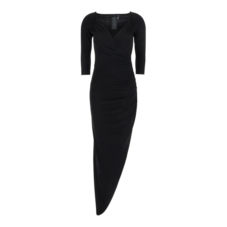 Norma Kamali Black Dress With Draped Details And Bare Shoulders In Tech Fabric Woman