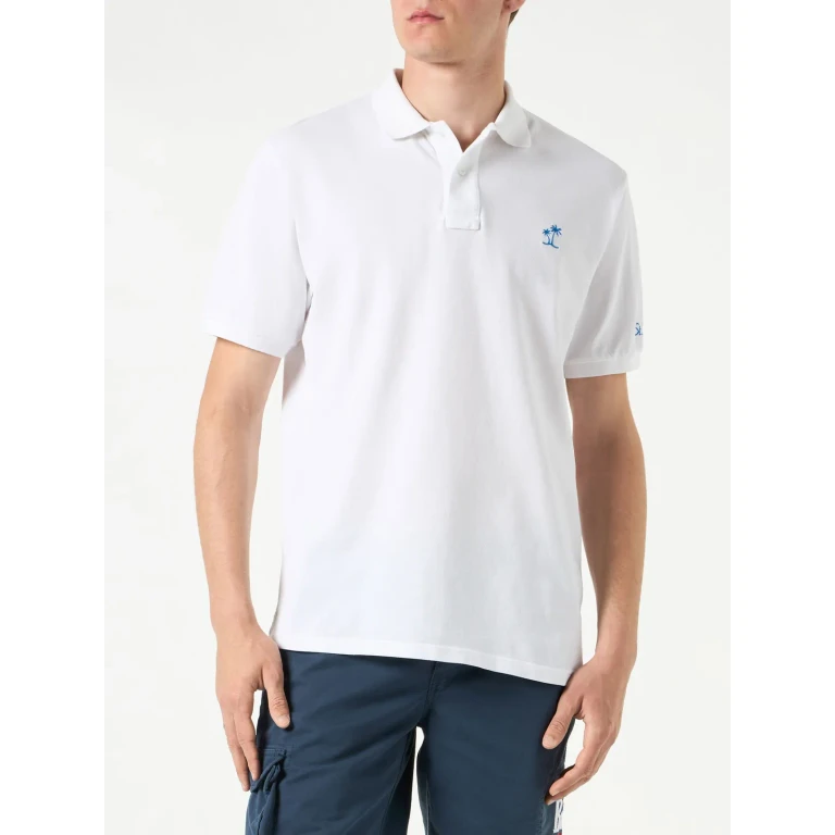 MC2 Saint Barth White Piquet Polo With St. Barth Logo With Vintage Effect