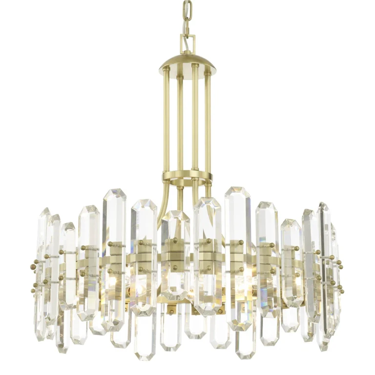 Bolton 6-Light 26" Transitional Chandelier in Aged Brass with Faceted Crystal Elements Crystals