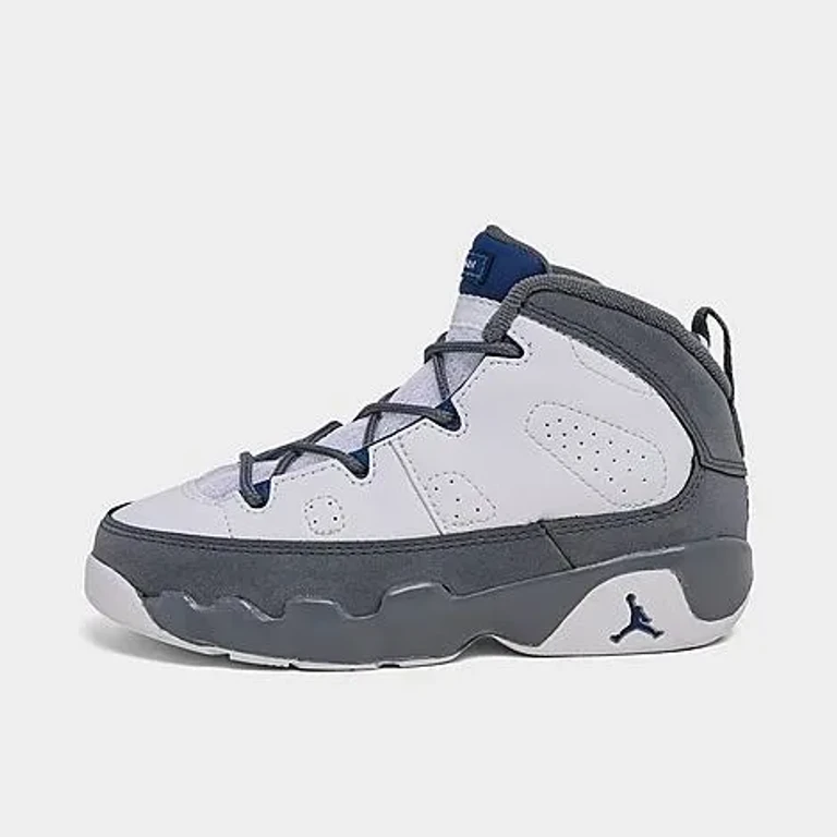 Jordan Kids Toddler Air Retro 9 Basketball Shoes in White/French Blue/Flint Grey Size: 4.0