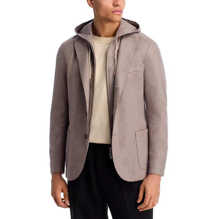 Eleventy Flannel Slim Fit Sport Coat with Removable Full Zip Hoodie