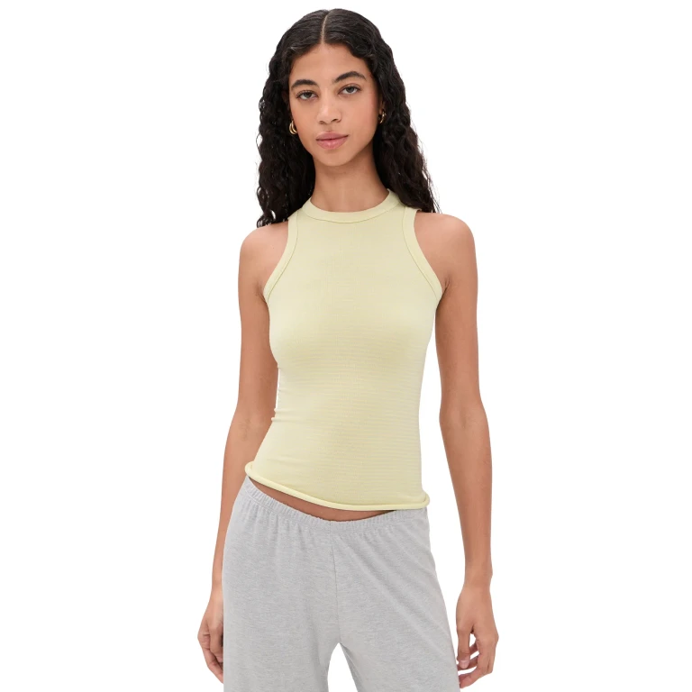 Free People So Soft Seamless Stripe Tank BUTTER YELLOW COMBO L/XL