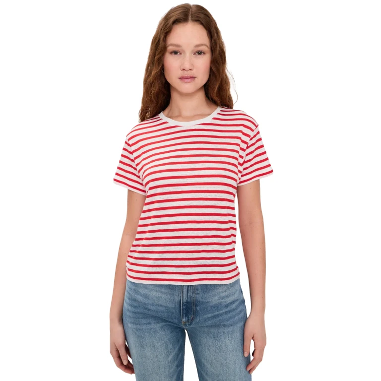 Alex Mill Garcon Striped Tee In Linen Cotton Off White/Tomato L