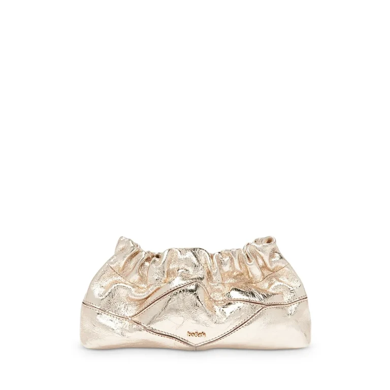 ba & sh Ruched Metallic Leather Clutch