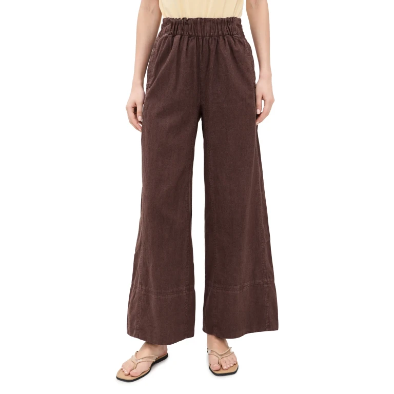 Free People Days End Linen Pull On Pants DOUBLE ESPRESSO M