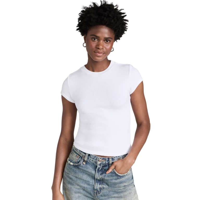 perfectwhitetee Jude Ribbed Baby Tee White XS