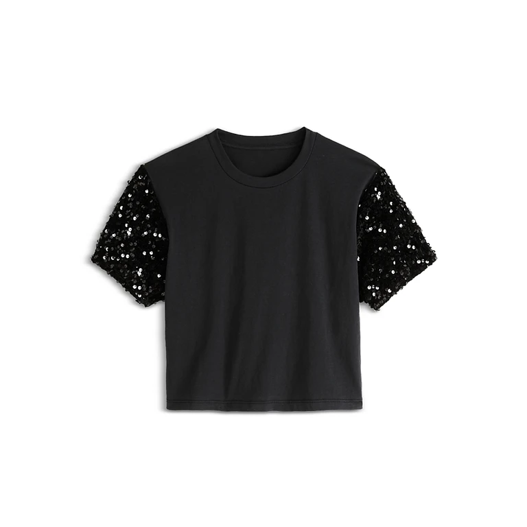 KatieJnyc Girls' Misha Sequin Sleeve Top - Big Kid