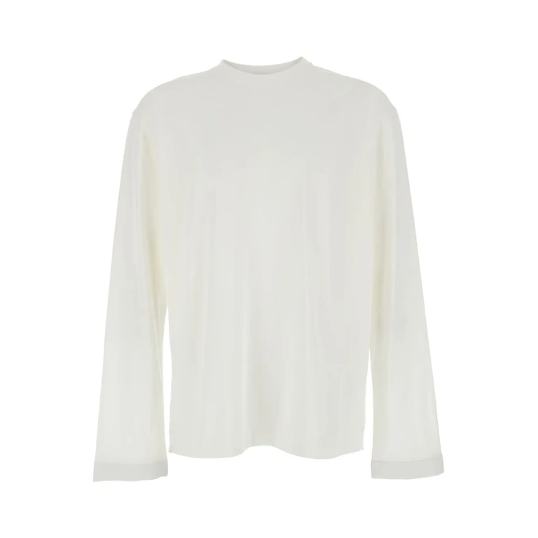 Jacquemus le T-shirt Rond Carre White Long Sleeve T-shirt With Round Neck And Tone-on-tone Logo Embroidery In Tech Fabric For Men