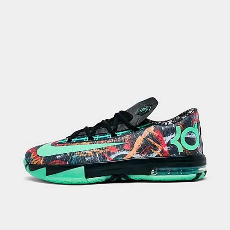 Nike Big Kids KD 6 Basketball Shoes in Multi-Color/Green Glow/Black Size: 3.5