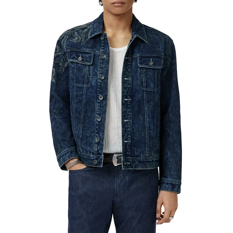 John Varvatos Anthony Regular Fit Embroidered Denim Trucker Jacket