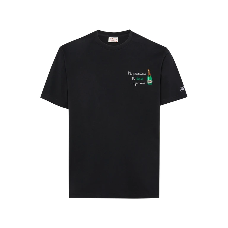 Mc2 Saint Barth Classic Fit Cotton Jersey T-Shirt Portofino With Mi Piacciono Le… Embroidery Black - Men