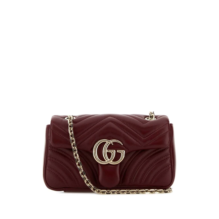 Gucci Burgundy Nappa Leather Small Gg Marmont Shoulder Bag Rossoancora Borse A Tracolla - Women