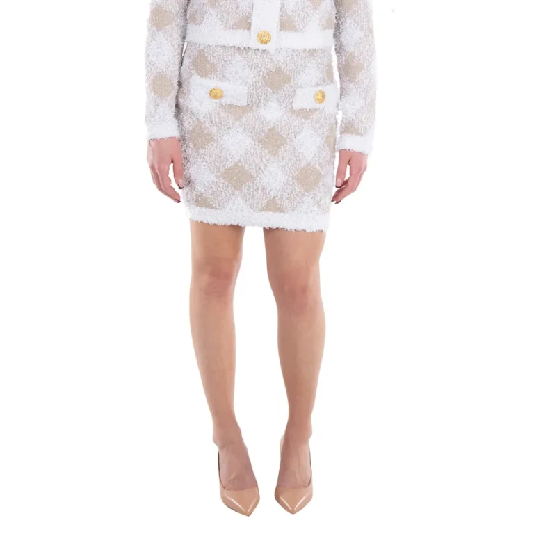 Balmain Check Pattern Ribbed Hem Mini Skirt