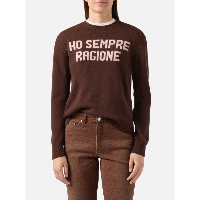 Mc2 Saint Barth New Queen Cashmere-Blend Sweater Brown With Ho Sempre Ragione Jacquard - Women
