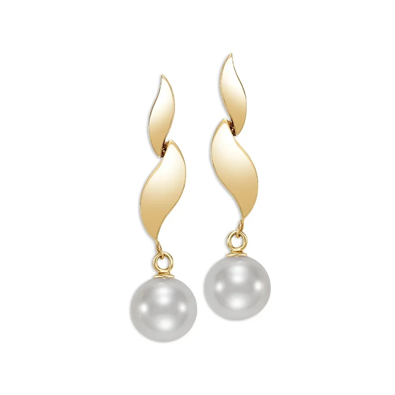 Cultured Freshwater Pearl Link Drop Earrings in 14K Yellow Gold