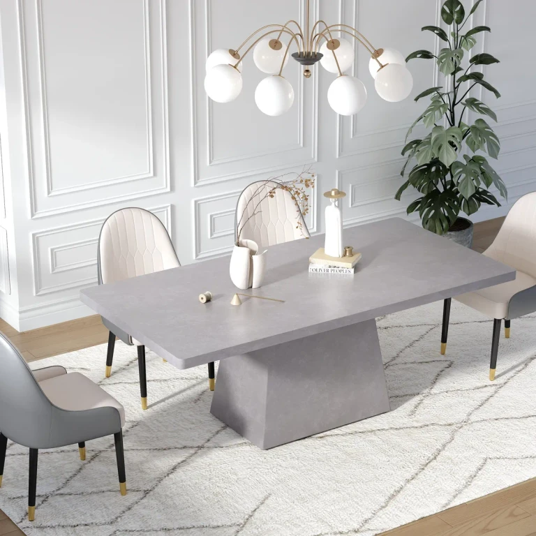 79" Modern Rectangular Faux Travertine Dining Table, Indoor/Outdoor, Seats 6-8