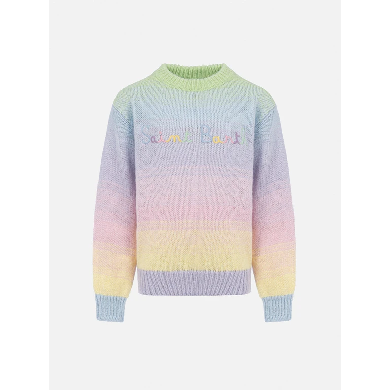 Mc2 Saint Barth Girl Multicolor Striped Crewneck Sweater Danya Pink