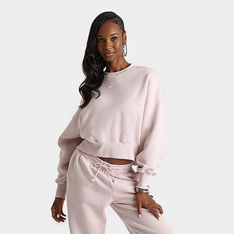 Nike Women's Sportswear Phoenix Fleece Oversized Crewneck Sweatshirt in Silt Red/Sail Size: XS