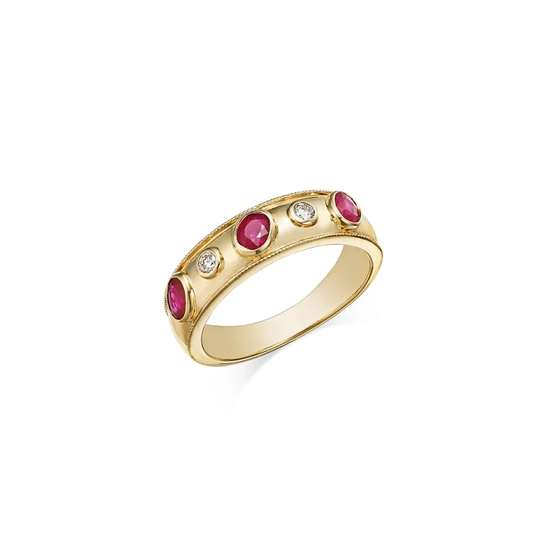 Ruby & Diamond Ring 14K Yellow Gold 0.10 tcw