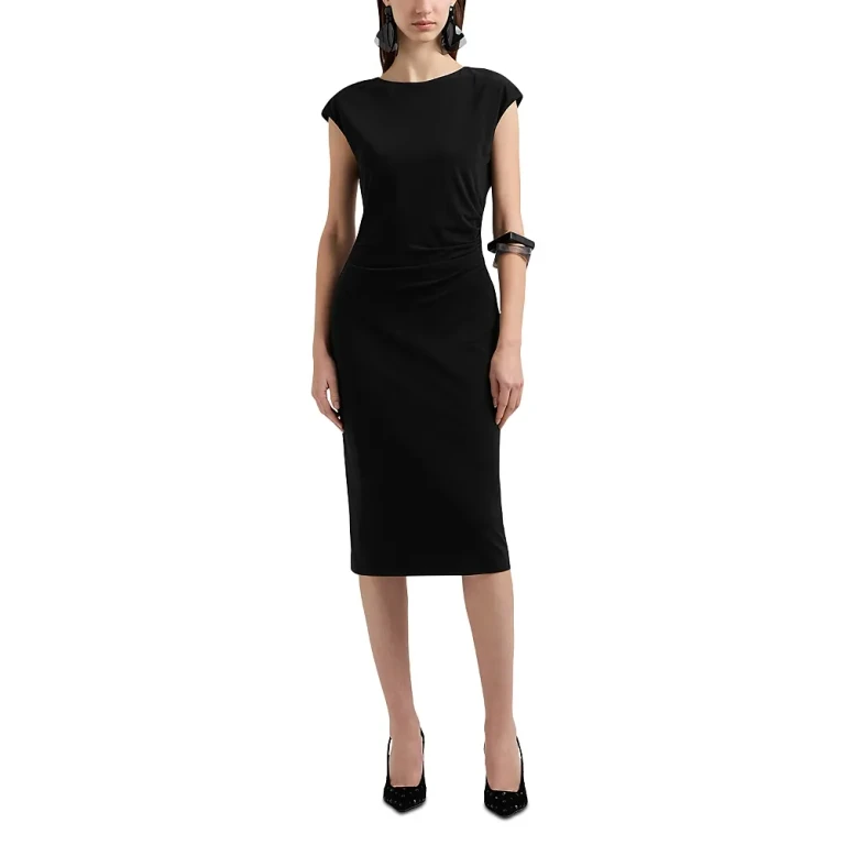 Emporio Armani Cap Sleeve Fluid Crepe Jersey Sheath Dress