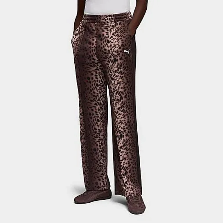 Women's Puma T7 Leopard Luxe Track Pants in Puma Black Size: XS