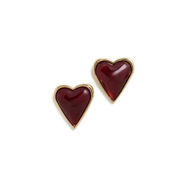 By Adina Eden Crimson Red Heart Bezel Stone Stud Earrings Red One Size