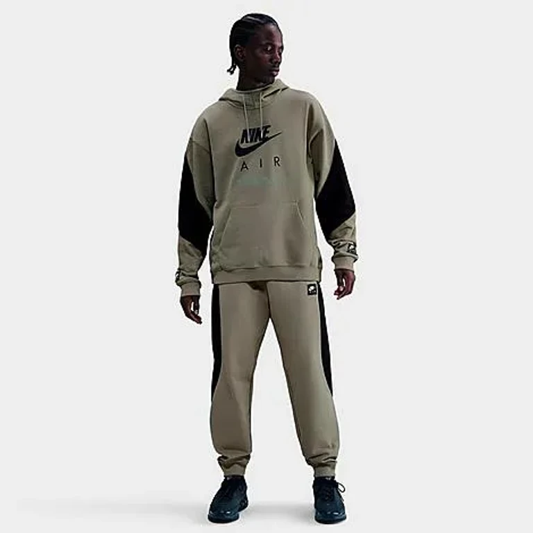 Nike Men's Air Heavyweight Fleece Pullover Hoodie in Light Army/Black Size: XS