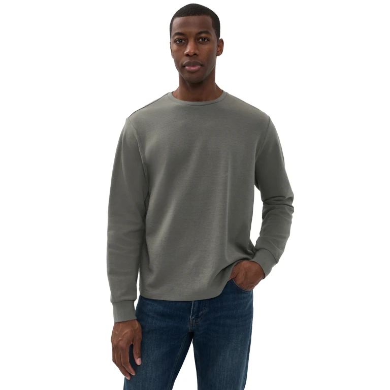 FRAME Duo Fold Long Sleeve Crew Tee Grey Melange