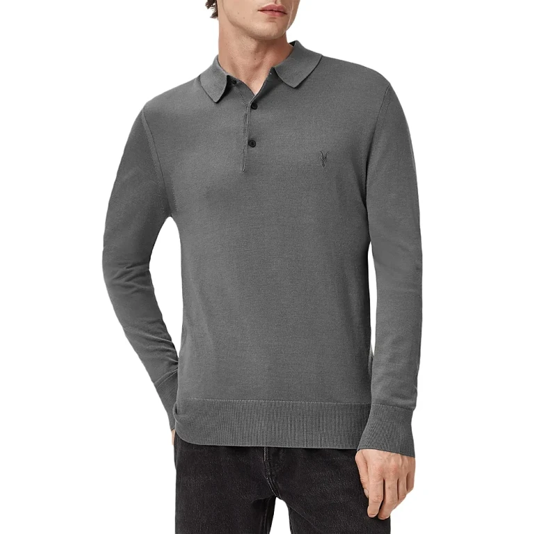 Allsaints Mode Regular Fit Merino Wool Long Sleeve Polo Sweater