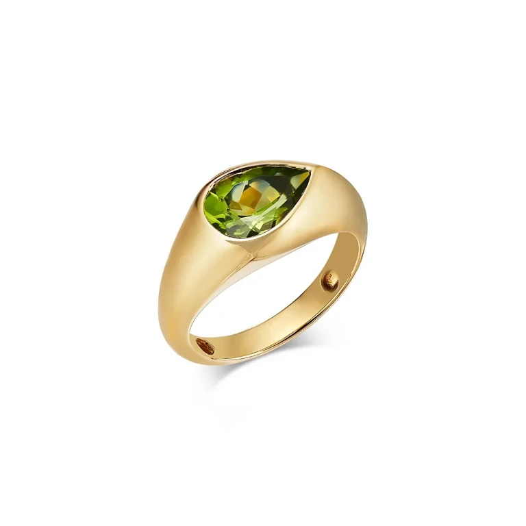 Pear Shaped Peridot Bold Gold Ring in 14K Yellow Gold