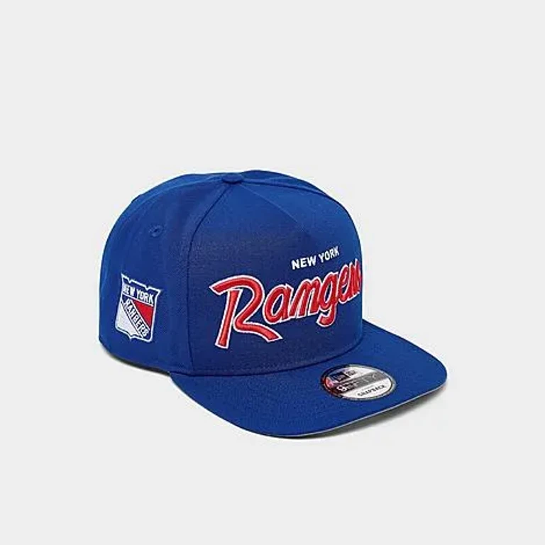 New Era New York Rangers NHL Script 9FIFTY A-Frame Snapback Hat in Royal Blue/Red/White