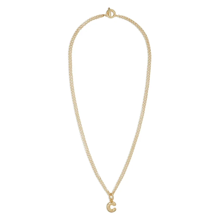 Roxanne Assoulin Puffy Initial Double Chain Pendant Necklace, 26